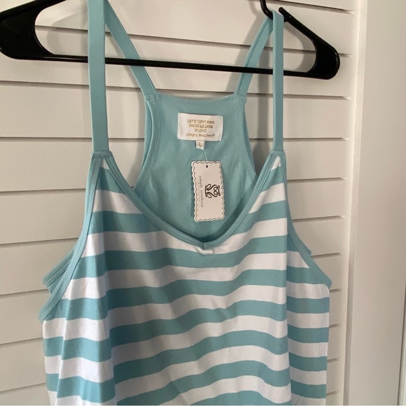 Simply Southern Tara Dress Romper Striped Ice Blue and White New with Tags - Picture 2 of 6